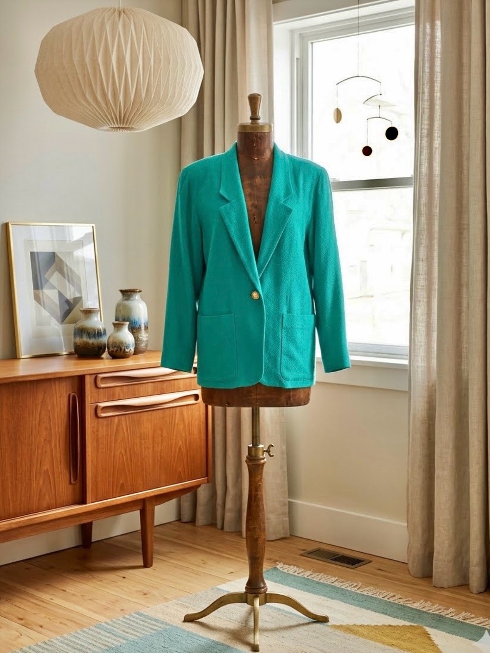 VTG Oversized Long Line Patch Pocket Teal Blazer with Extra Buttons